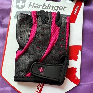 Harbinger Women Leather Pro STRENGTH GLOVES Lifting Gloves Black Pink Fitness L